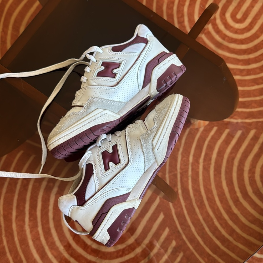 New Balance 550 White and Burgundy Sneakers